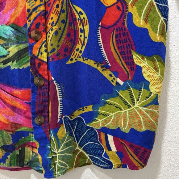 Farm Rio Tropical Button Down Shirt Banana Beaks Floral Mixed Print Sz S - Picture 3 of 9